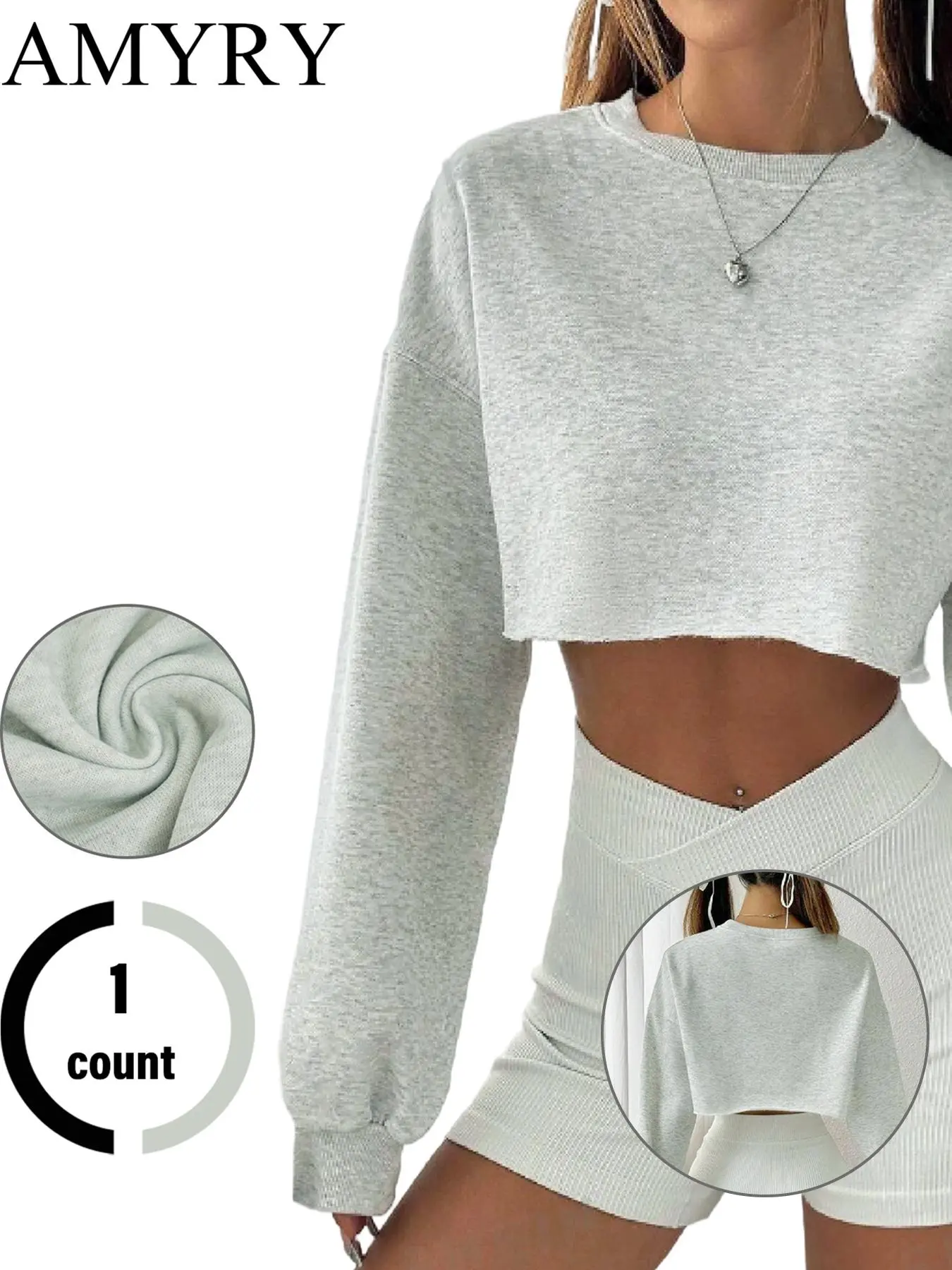 Women's Plain Cropped Sweatshirt, Casual Long Sleeve Pullover for Daily Wear, Ladies Clothes for All Seasons