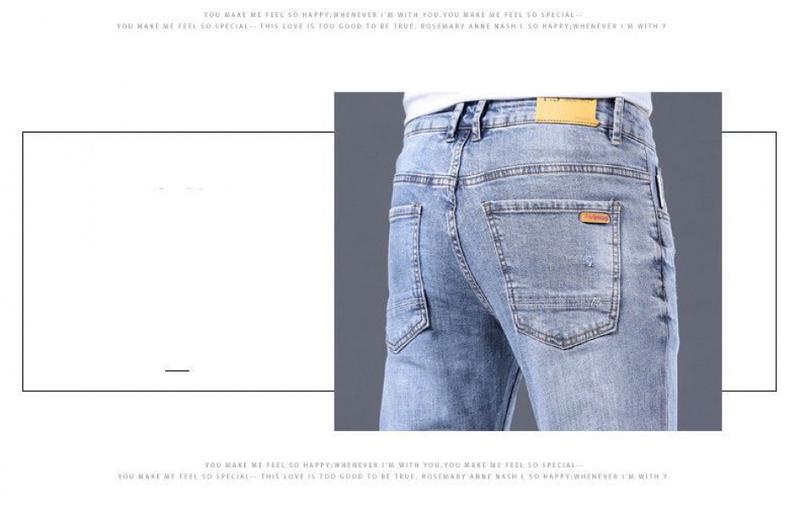 Product Introduction of Seluar jeans langsing lelaki, seluar kurus gaya Korea, jenama fesyen, warna cerah, serba guna, koyak, kasual, berpotongan, musim bunga dan musim panas 14