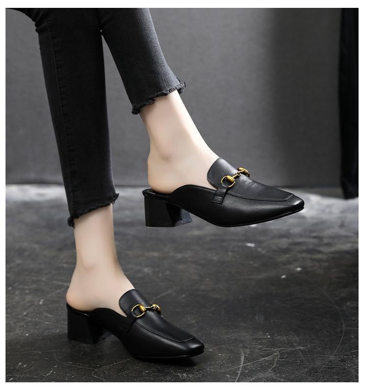 Product Introduction of New 2024 New Internet Celebrity Versatile Semi Slippers Shoes Mid Heel Toe Box Half Slippers Women's Summer Outdoor Fashion Muller Shoes Sandals 7