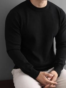 Men's Solid Round Neck Sweater,  Casual Long Sleeve Crew Neck Jumper for Fall & Winter, Fashion Men's Knitwear for Daily Wear, Tops