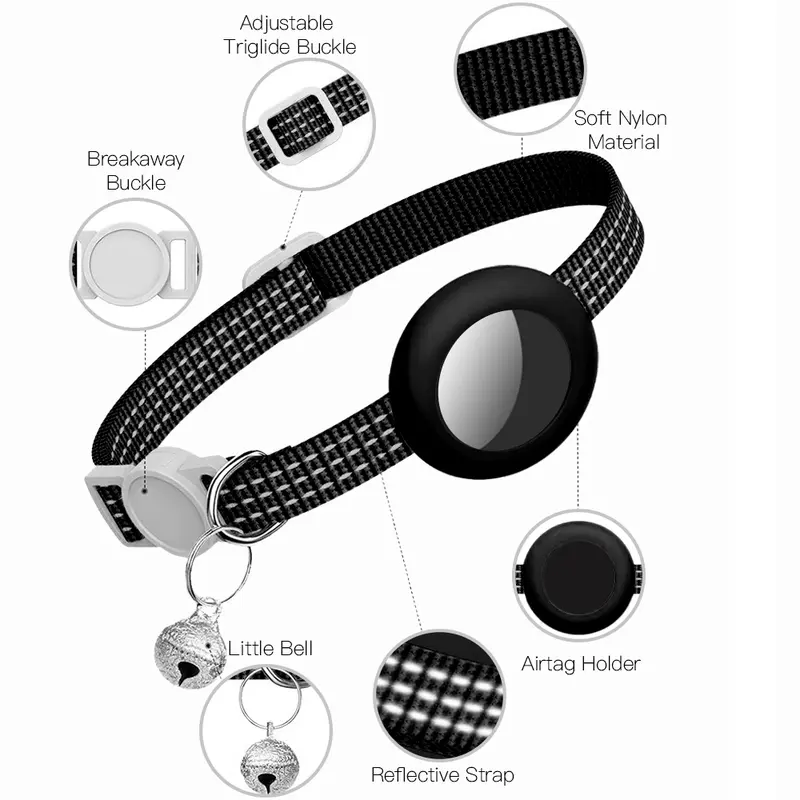 Vòng Cổ Mèo Con Phản Quang, Tag Apple Air Tag Vòng Cổ Mèo, Vòng Cổ Mèo GPS, Có Giá Đỡ AirTag Và Chuông, Vòng Cổ Mèo Theo Dõi Nhẹ Cho Bé Gái, Bé Trai, Mèo, Mèo Con, Chó Con, Thiết Yếu airtag cho Mèo 1