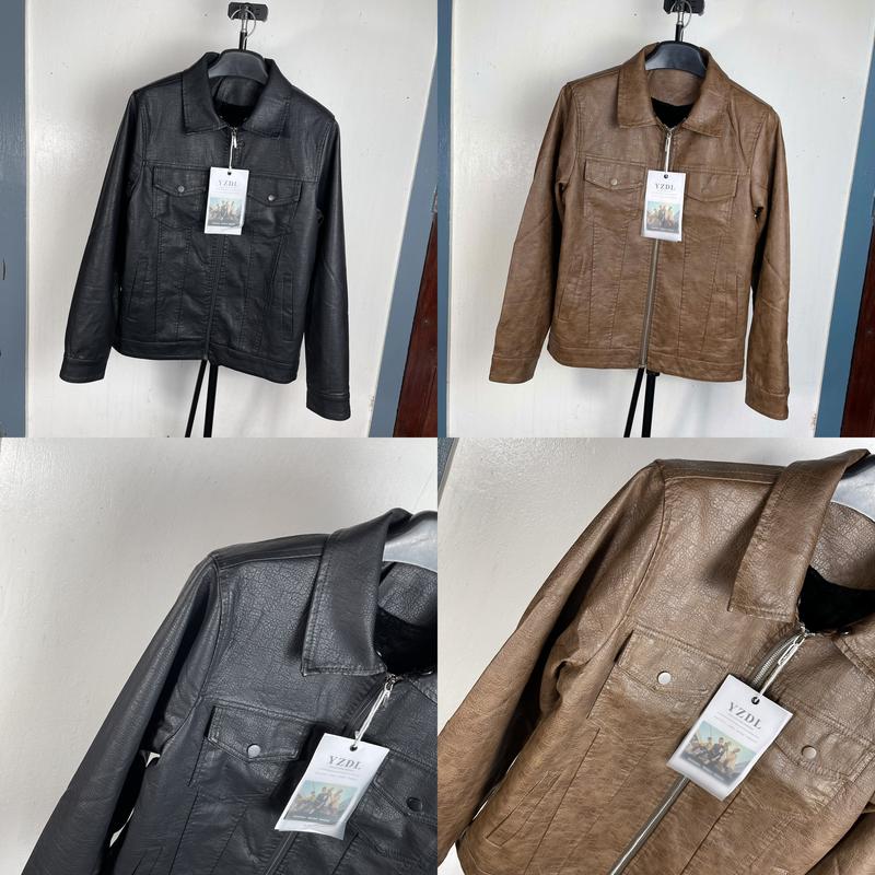  Áo Khoác Da Nam Cao Cấp Màu Đen Và Nâu Lót Lông Cổ Lông Tháo Rời Menswear 