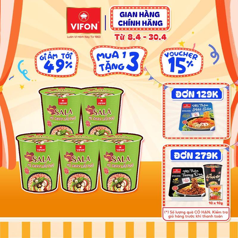 Set 5 Ly Mì Chay Lẩu Thái/ Mì Chay SALA Lẩu Thái VIFON 67gr/ Ly
