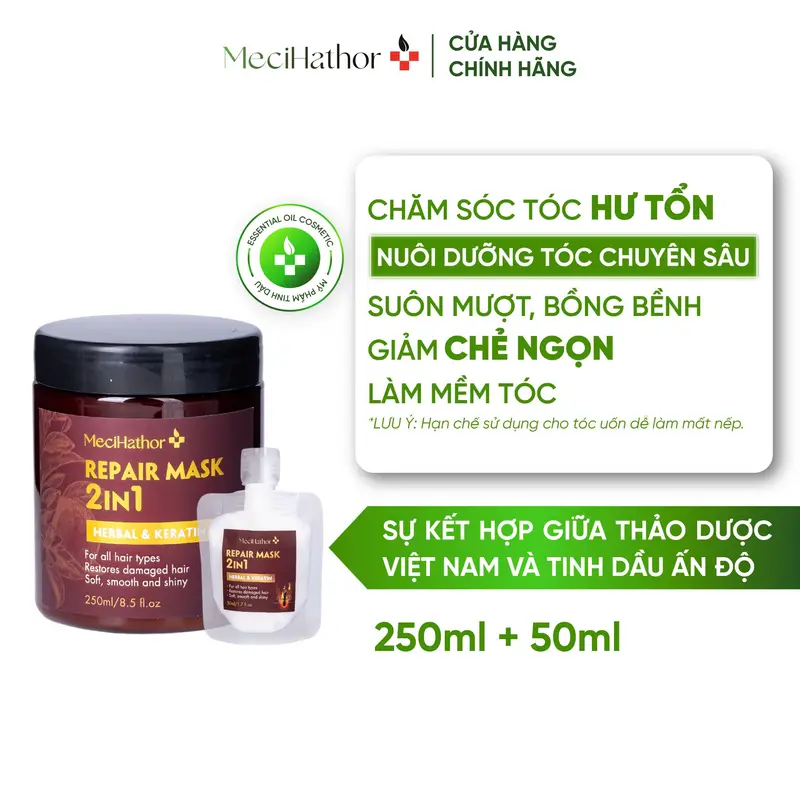 Kem Ủ Xả Nuôi Dưỡng Tóc Thảo Dược TInh Dầu Chính Hãng MECIHATHOR Repair Mask 2in1 Dưỡng Tóc Suôn Mượt Óng Ả 250ML 0