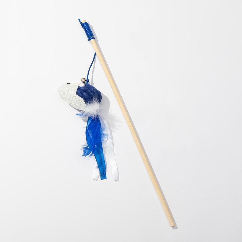 Product Introduction of 🔥 Cat Teaser Canvas Wooden Rod Mouse Bell Feather Elastic String Wear-Resistant Bite-Resistant Self-Hi Relieving Stuffy 5