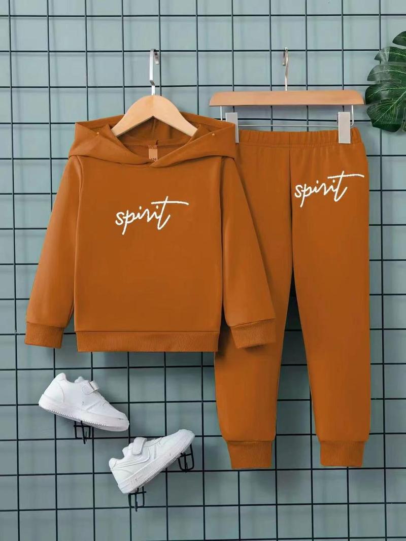 Product Introduction of Toddler Boy's Letter Print Hoodie & Elastic Waist Sweatpants Set, Long Sleeve Pullover Top & Jogger Pants, Casual Spring & Fall Clothes for Kids Outdoor Holiday Sports 3