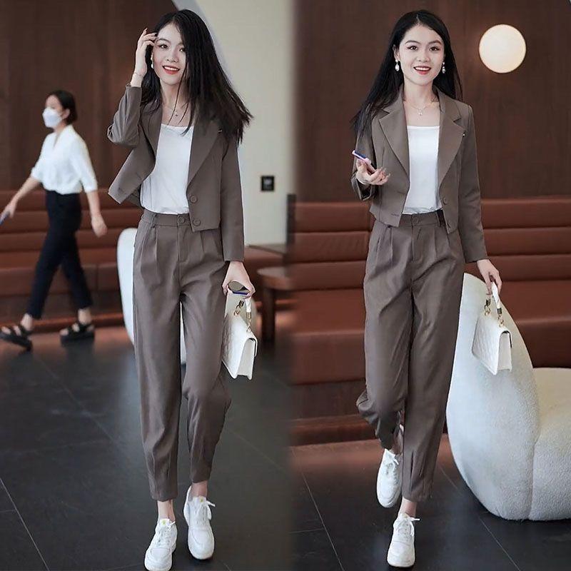 Product Introduction of Đơn / Bộ Đồ Phong Cách Phương Tây Bộ Đồ Lô Hàng Ngắn Phù Hợp Với Phụ Nữ Thời Trang Nhỏ Mới Bộ Đồ Nhỏ Quần Harem Bộ Hai Mảnh Women Áo 12