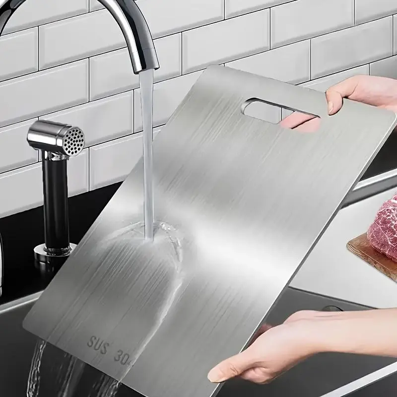 Stainless Steel Kitchen Cutting Board, 1 Count Double Sided Durable Kitchen Chopping Board, Kitchen Accessories for Meat, Vegetable, Fruit