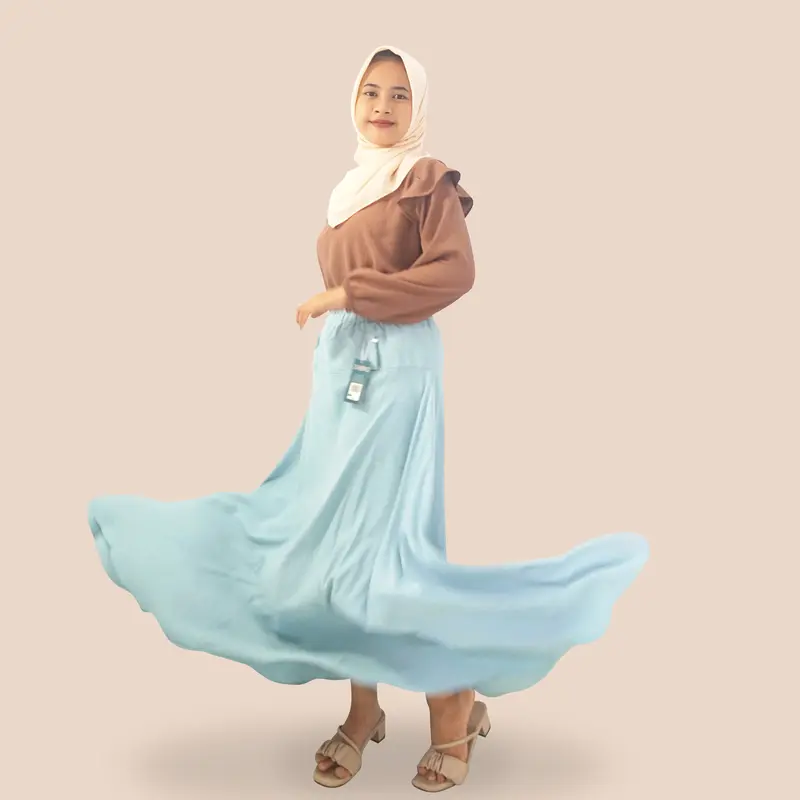 ZNRBRND Rok Panjang Wanita Premium Umbrella Katun A-Line Hitam Karet Muslim 1