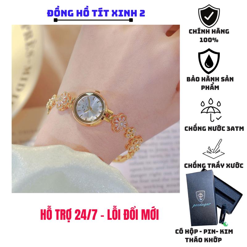 Đồng hồ nữ đẹp sang chảnh chống nước, cỏ bốn lá đính đá mạ vàng đẹp và sang trọng, kính tinh thể sapphire chống xước