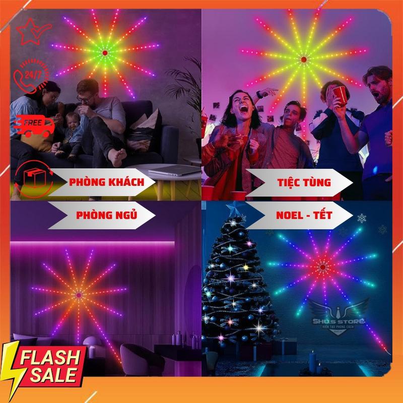 Bộ Đèn Led Phao Hoa  Dán Tường 16 Triệu Màu Siêu Hot 2025 - Cảm Ứng Âm Thanh Tự Động, Điều Chỉnh Qua Khiển + APP Điện Thoại Cao Cấp