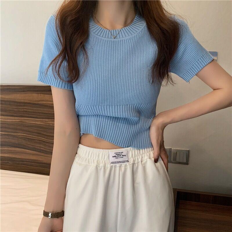 Product Introduction of Áo Thun ngắn Tay, Vừa Vặn Đàn Hồi, Phong Cách Pháp, Áo Sơ Mi Nhỏ Áo Mặc Bên Ngoài Kiểu Ngắn Phong Cách Phương Tây Cao Cấp, Áo Cơ Sở 15