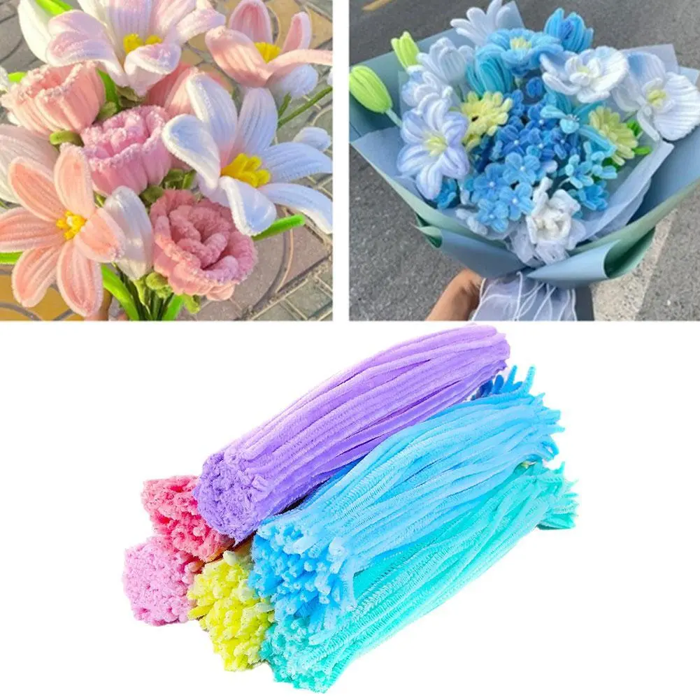 100Pcs/Pack Colorful Diy Craft Chenille Sticks Fuzzy Wire 30cm Chenille Stem For DlY Twist Bar