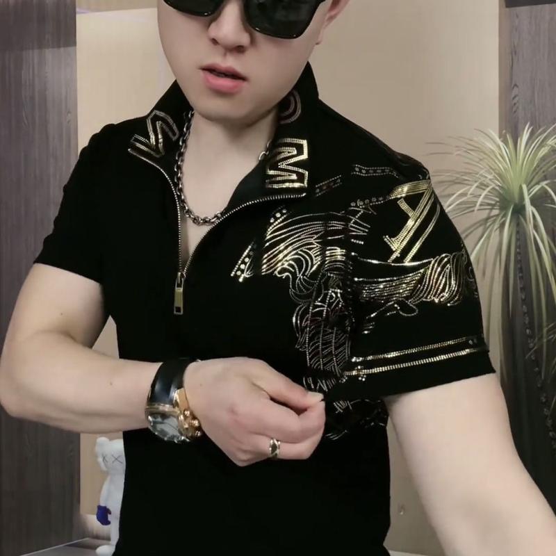 Product Introduction of Áo Thun Nam, Thời Trang, Hàng Mới Về Mùa Hè, Dây Kéo Một Nửa, ngắn Tay, Giá Cả Phải Chăng, Sang Trọng Và Dễ Phối Đồ, Ve Áo, In dập Doanh Nhân, Đẹp Trai 4