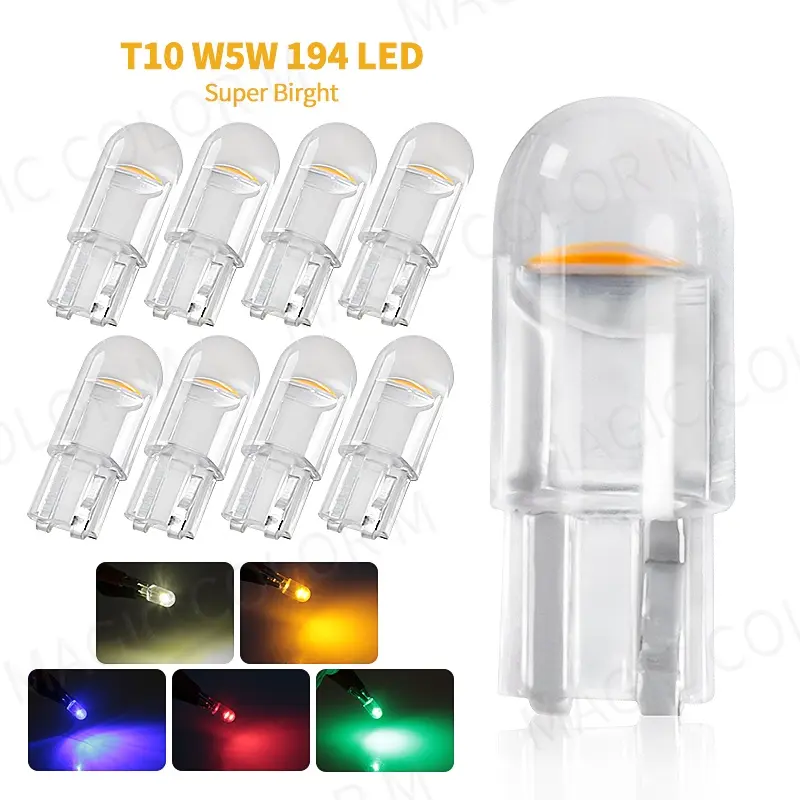 100PCS T10 W5W 194 LED Car License Plate Light Bulb COB Glass 6000k Highlight Reading Dome Lamp Marker Wedge Lamp White Universal 12V