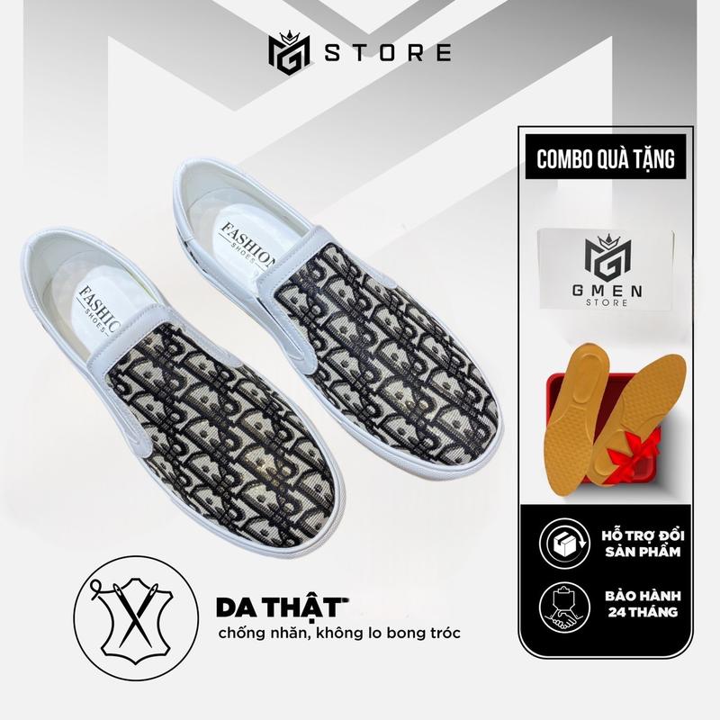 Giày Slipon nam màu trắng hoạ tiết cực độc đáo. Có khâu đế giày tăng chiều cao 3cm Shoes Đế Bằng Penny Loafer