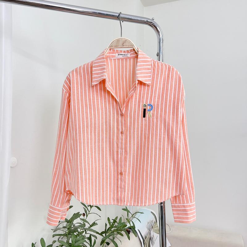 Áo Croptop Kẻ Sọc Vừa Chất Đũi Dày Dặn Thêu Hình Đáng Yêu Dáng Tay Dài, Croptop Lửng Sọc Kẻ Vừa Freesize Thêu Chữ R Xinh Xắn Nữ Women