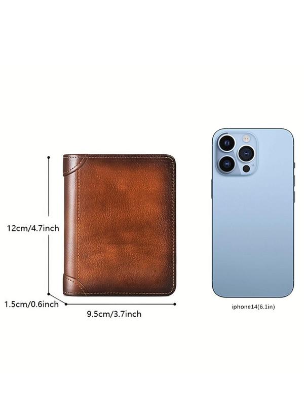 Men's Business Leather Plain Short Wallet, Trendy Casual Trifold Wallet with Multiple Card Slot, Vintage Card Holder for Men As Gift for Daily Use 1