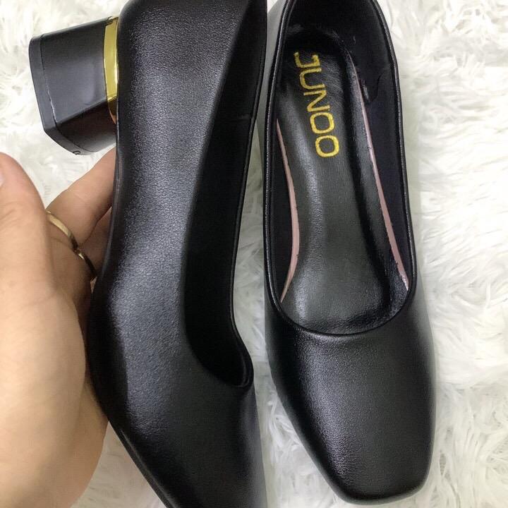 giày 3 -4 phân trơn gót đính đồng Mũi vuông 2
