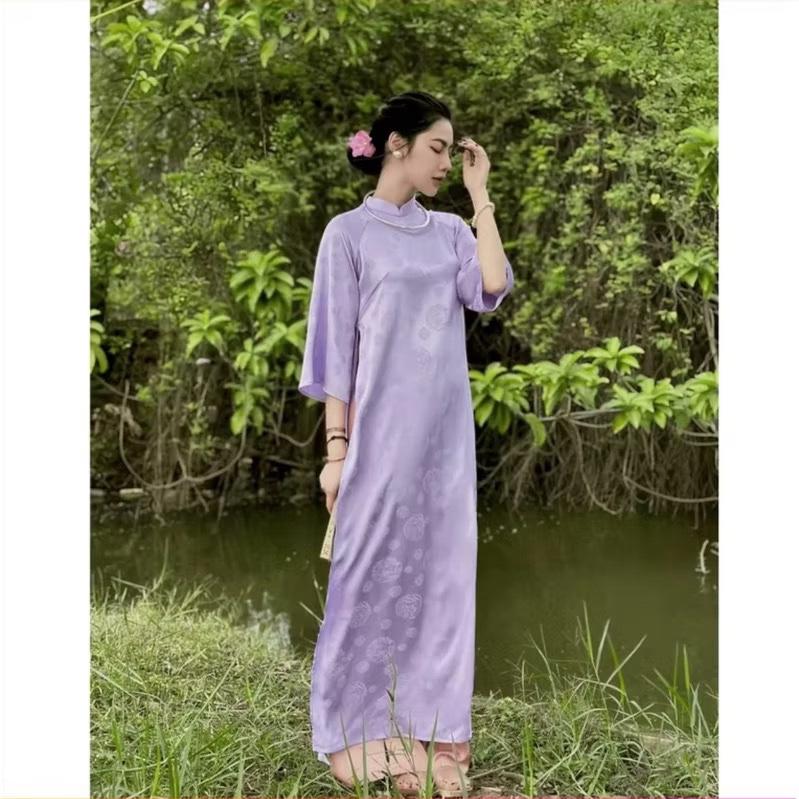 Product Introduction of Áo dài cách tân Bích Lý dáng suông gấm cổ trụ tay lỡ, mặc cưới hỏi, đi tiệc, đi chụp ảnh - Áo Dài Huyền Anh 27