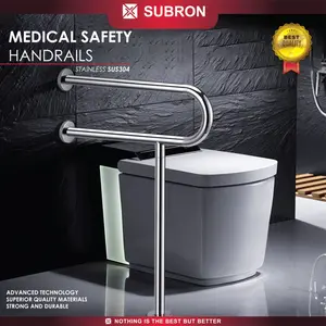 SUBRON SUS304 Handrails Medical Safety Pipa Pegangan Orang Tua cacat Toilet Closet Grab Bar Kamar Mandi Stainless