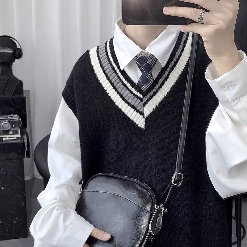 Áo gile len nam nữ trắng đen xám sọc viền Hàn Quốc unisex form rộng khoác ulzzang mới 2023 đồng phục PREPPY gilet 2