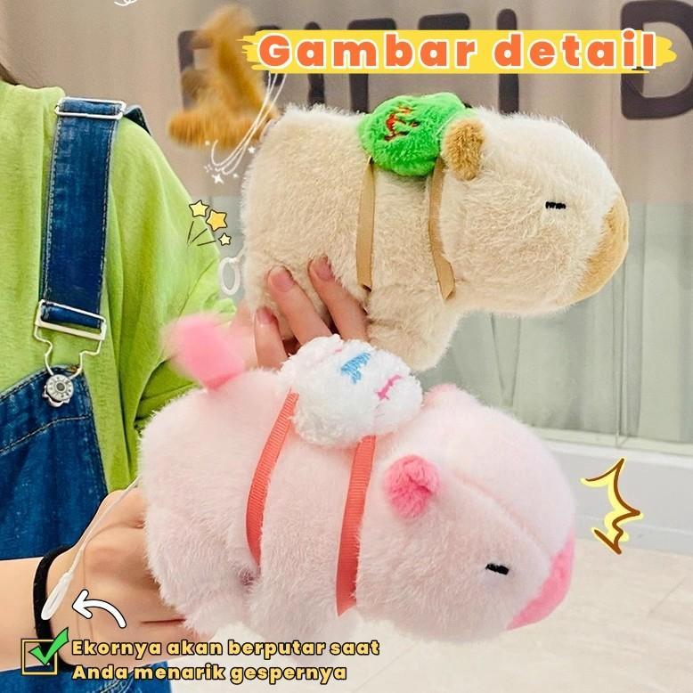 Capybara Boneka Mainan Listrik Mewah dengan Ekor Bergoyang Berjalan Baterai Remote dan Sayap Lumba-lumba Anak Dolls Gantungan Ukuran 19*11*17cm Bahan PVC Berat 145g