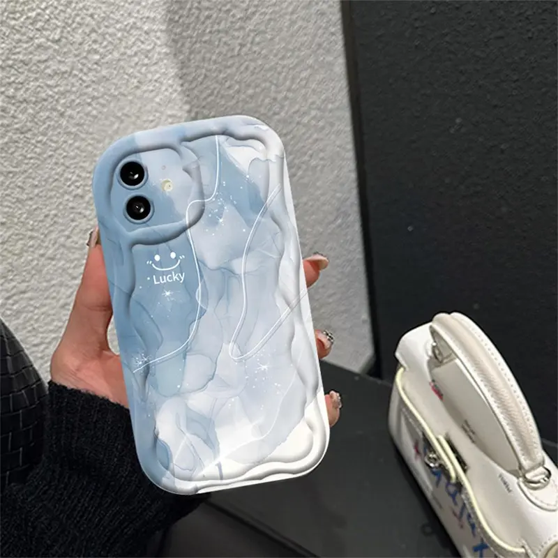 Casing hp ViVO Y27 Y36 Y17S Y16 Y15s Y12S Y02 Y22 Y21 Y20 Y02A Y02T Y35 Y11 Y17 Y15 Y12 Y30i  Y20s Y22s Y21A Y12i Y21s Y15A Y33s Y31 Y51 Y91C Y91 Casing Sampul Lembut Mengkilap Tepi Melengkung Bergelombang 3D Smiley Lucky  MUHAMAD 5