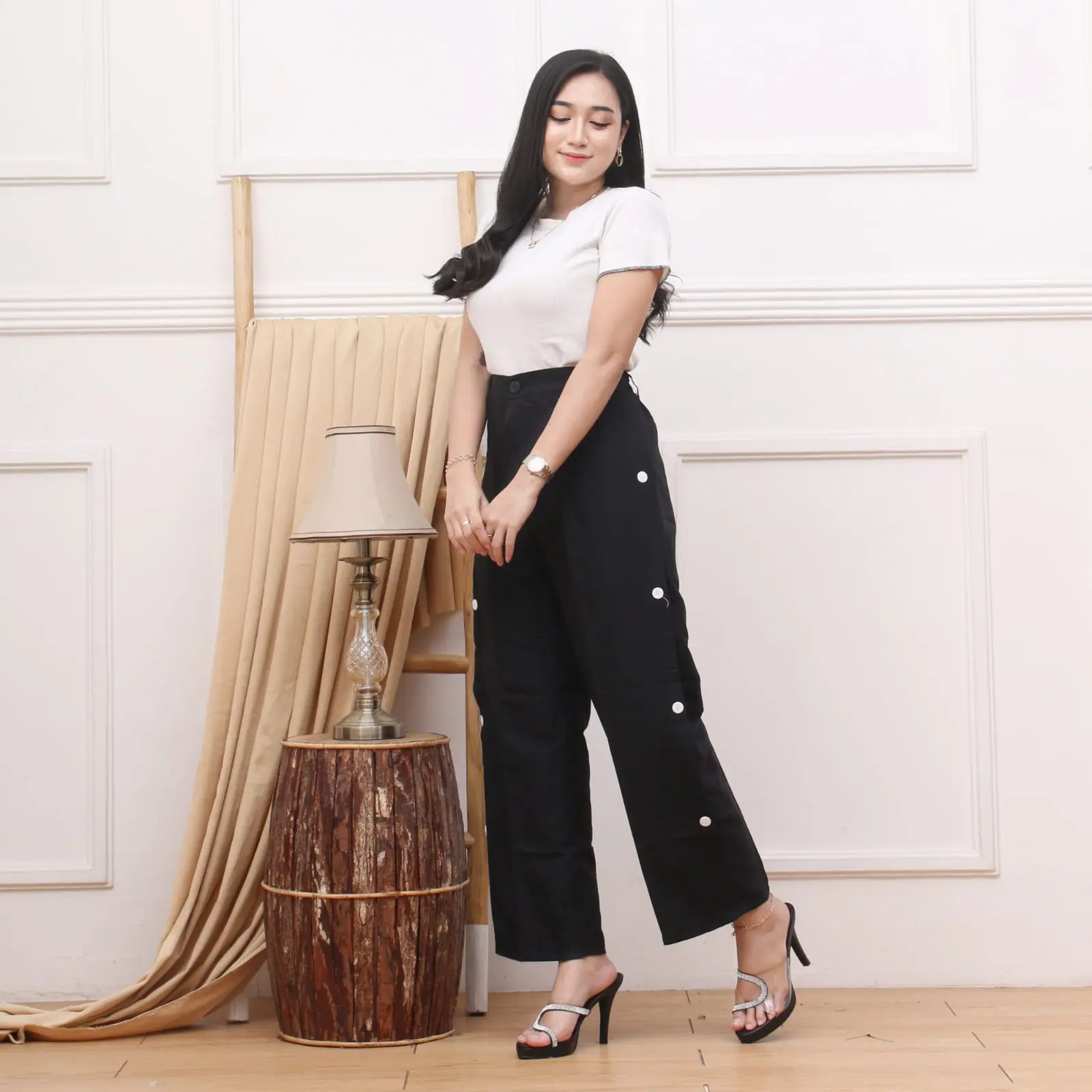 CELANA KULOT HIGTWAIST LIST SAMPING KANCING WANITA