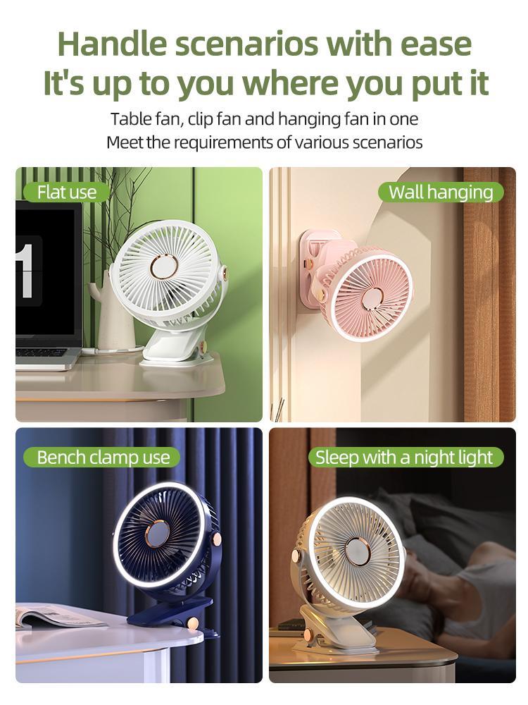 Product Introduction of 【LIVE】[ORANTOL] kipas Klip-on Kecil, Student Dormitory Bed, Night Light, Clip Fan, Office Desktop, USB Charging, Hand kipas  labubu kipas  angin 13