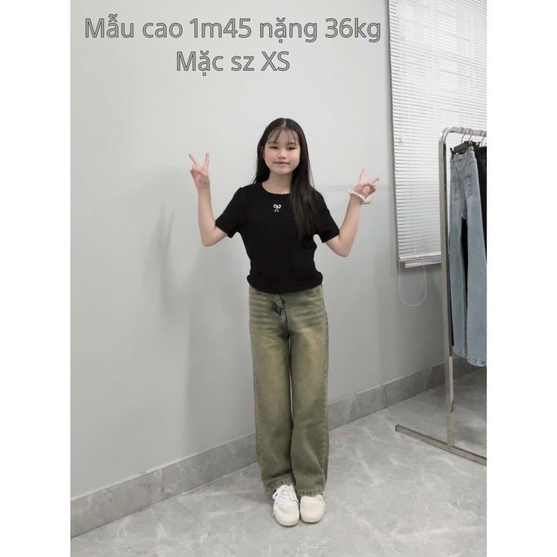 (SUÔNG NẤM LÙN) QUẦN JEANS SUÔNG TRƠN MÀU XANH RÊU WASH VÀNG BỤI ( 2 loại dài 90cm - 9 tấc và 95cm ) dành cho các bạn cao m42 trở lên Nữ Pants Ong Women quansuong namlun