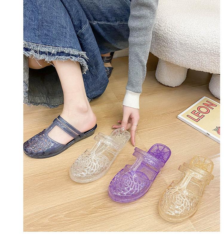 Product Introduction of Dép Lê Thời Trang, Xuyên Biên Giới, Dành Cho Nữ, Mặc Ngoài Trời Mùa Hè, Mũi Tròn, Khoét Lỗ Phẳng, Màu Trơn Chất Liệu PVC Trong Suốt, Phong Cách Thường Ngày Dép Lười Nữ 14