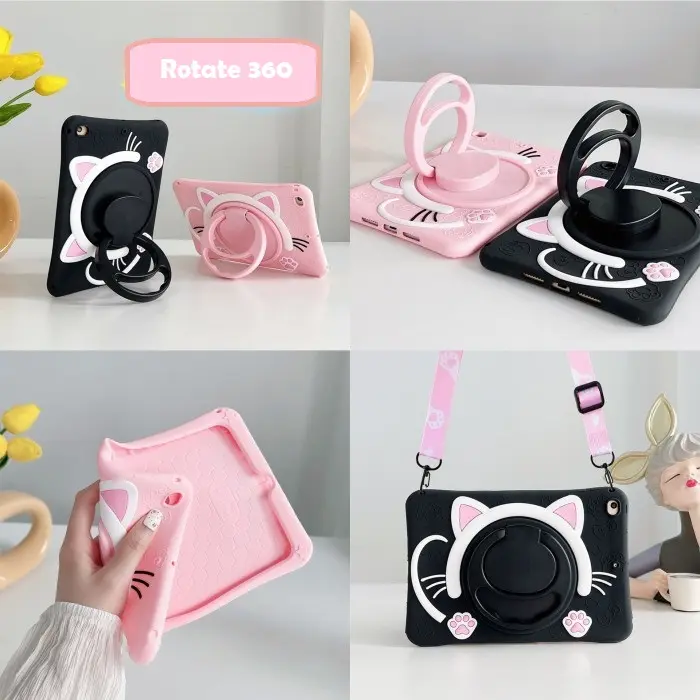 Softcase For Samsung Tab A8 10.5 inch 2022 X205 X200 Kid Kids Casing Rotating Rotate Case Cover Cute Kesing Anak Karakter Lucu Pelindung Tablet Free Tali Selempang Akrilik Acrylic Trifold Flipcase Bookcover Sticker Stiker 3