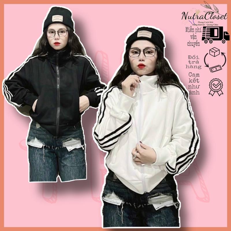 Áo khoác lửng croptop kaki da lộn 1 lớp phối sọc tay unisex ulzzang nam nữ