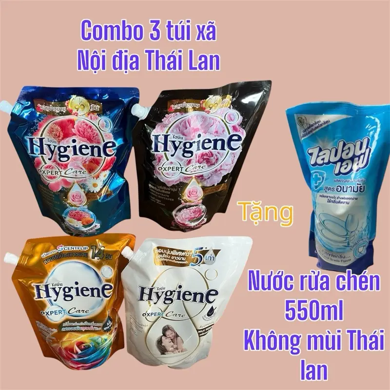 Combo 3 túi nước xã vải Hygiene nội địa Thái Lan dung tích 1100ml/túi