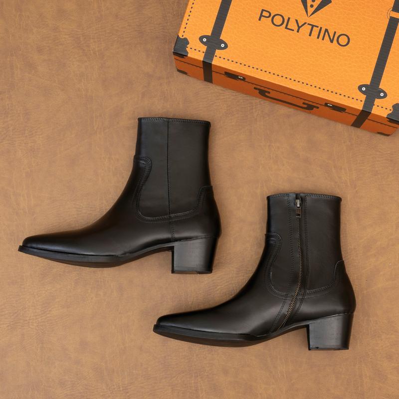 Giày Lukas Zip Boots 212 Da Bò Cao Cấp Đế Gỗ Thương Hiệu POLYTINO Cao Su Nhung Chelsea Boots Nam