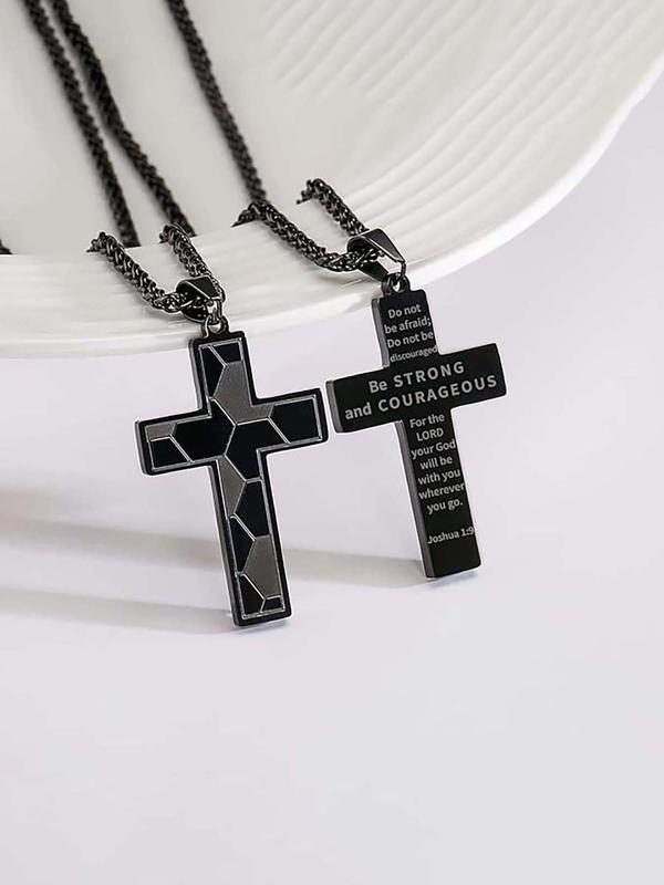 Fashion Letter & Cross Pendant Necklace for Men & Women, Stainless Steel Jewelry for Party, Daily Clothing Decor, Trendy All-match & Exquisite Jewelry for Birthday Gift 5