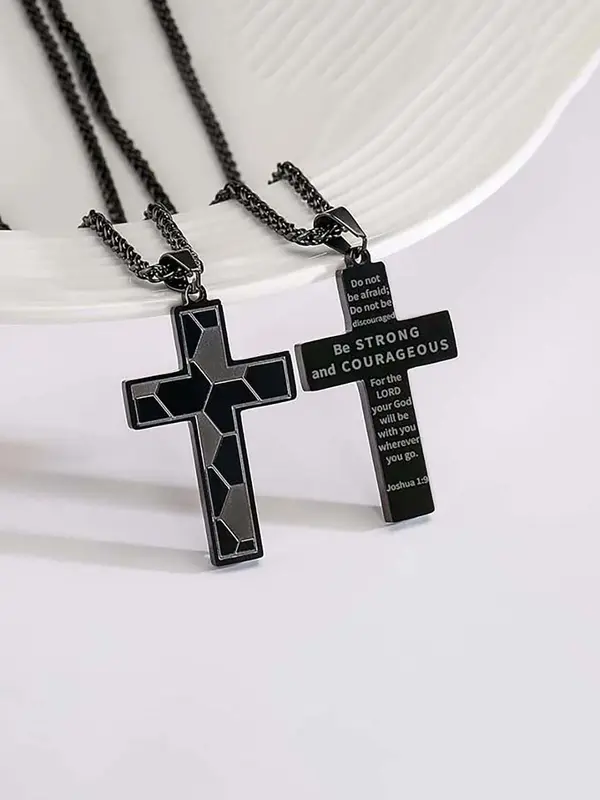 Fashion Letter & Cross Pendant Necklace for Men & Women, Stainless Steel Jewelry for Party, Daily Clothing Decor, Trendy All-match & Exquisite Jewelry for Birthday Gift 5