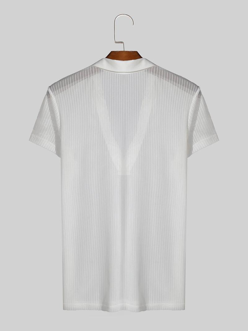 Product Introduction of Men's Solid Sheer Polo Shirt, Casual Regular Fit Short Sleeve  Top for Summer, Fashion Men's Clothes for Daily Wear 7