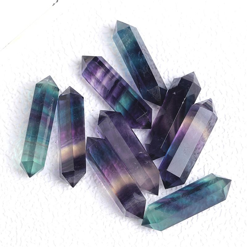 Product Introduction of Natural Colorful Fluorite Double Pointed Crystal Column Color Fluorite Hexagonal Prism Crystal Stone Decoration Home Decoration 4