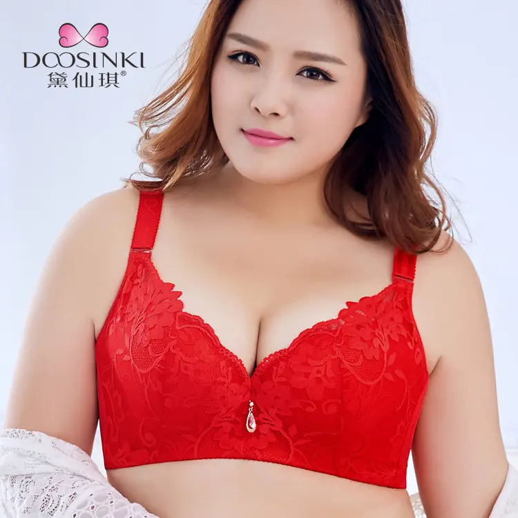 Bra Bersaiz Besar, Cawan E-Dan Atas, Bra Cawan Penuh, Renda, Gaya Tradisional, Seluar Dalam Wanita, dengan Cincin Keluli, Tekan Tubi, Boleh Laras, Nipis