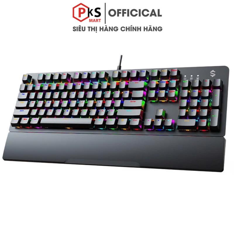 PKSMART BLACK S K104 - Bàn Phím Cơ Gaming Có Dây - LED RGB 15 Hiệu Ứng Và 8 Màu LED Đơn - Anti Ghosting Full Phím - Blue Switch - Kê Tay Tháo Rời - App Chỉnh Maco - Bảo Hành Lỗi Đổi Mới