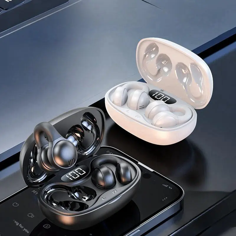 Wireless Headphones, Clip-on Design Earbuds with Power Display Charging Case, Bluetooth-compatible Earphones for Apple Samsung Mobile Phone