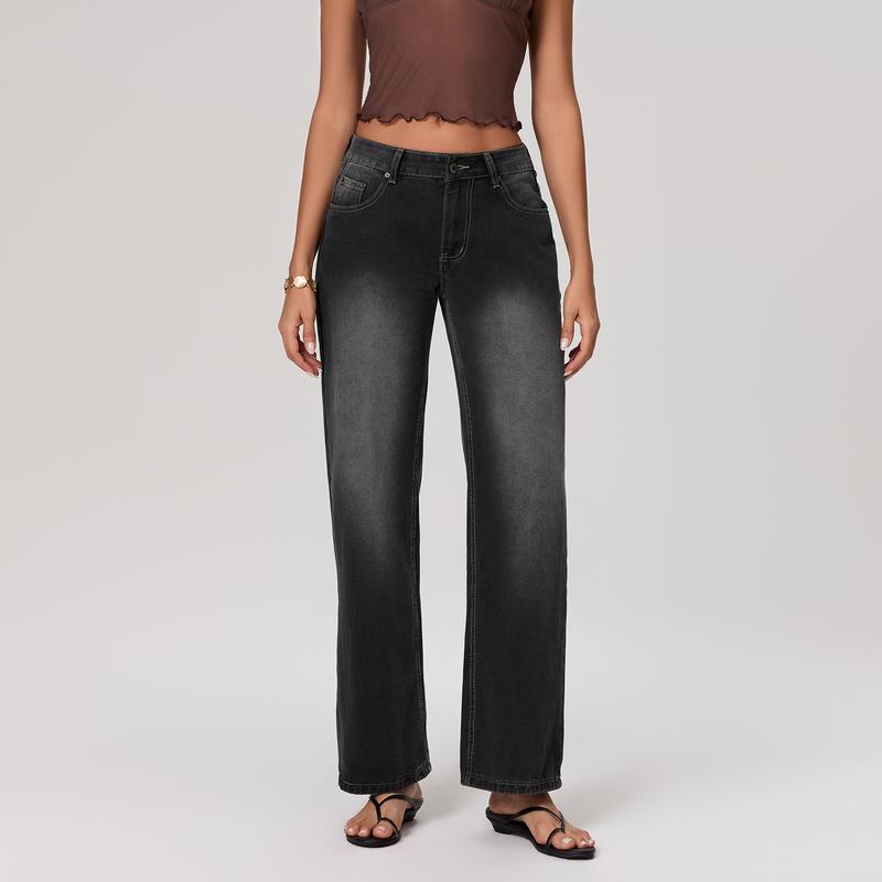 Product Introduction of Women Casual Low Rise Jeans Fashion Loose Straight Leg Denim Pants with Pockets for Summer Spring 47