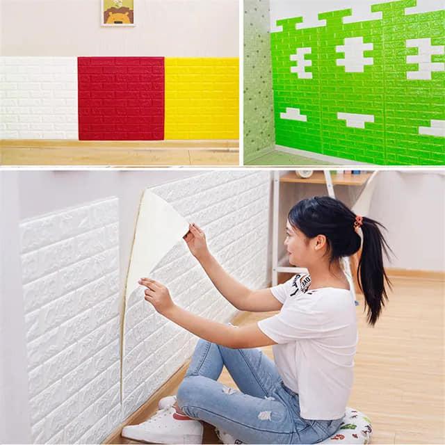 Gói 50 Miếng Xốp Dán Tường Siêu Rẻ Đẹp Decor Phòng, Có Sẵn Keo Bóc Dán Đủ Màu Tuỳ Chọn, kt70x40cm đá xám trắng phòng khách giấy dán & đồ trang trí tường chống mốc phòng bếp 6