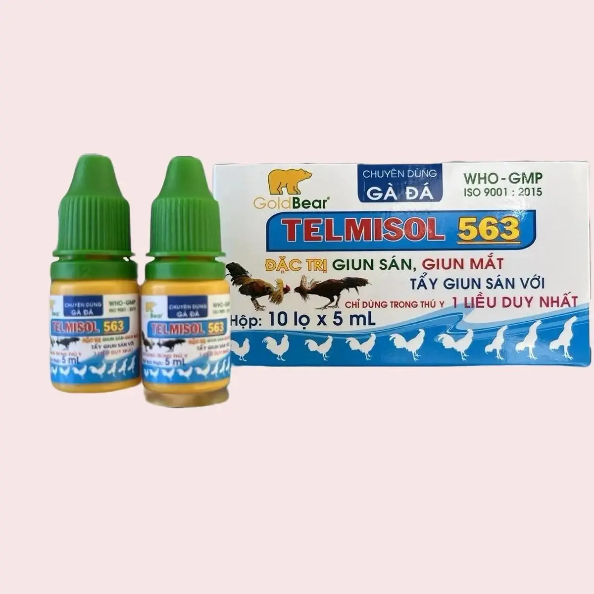 Lọ Telmisol 563 (5ml) thuốc tây giun, sô sên lãi, giun sán, giun mặt, gia câm, gà đá, gà đòn, gà cựa, dạng lỏng