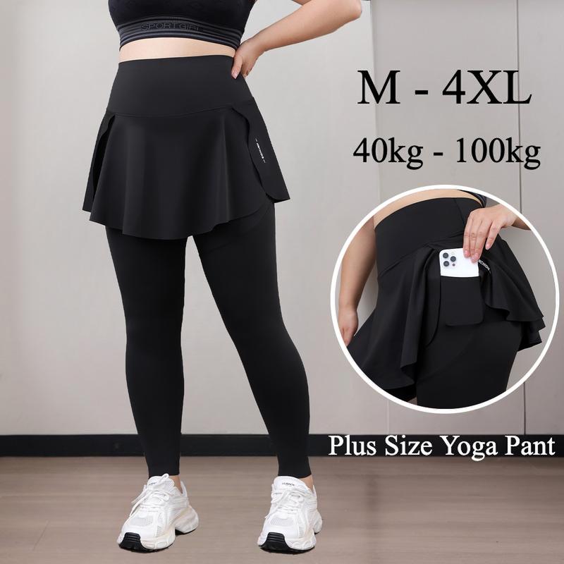 Quần Thể Thao Ngoại Cỡ Cho Nữ, Có Túi, Thiết Kế Hai Lớp Giả, Thích Hợp Chạy Bộ, Đạp Xe Và Các Hoạt Động Ngoài Trời Khác, Quần Cá Mập, Cạp Cao, Thích Hợp Tập Luyện, Thể Dục, Cầu Lông, Quần Vợt Và Yoga, Quần Legging Sport Trang Phục Đồng Tập Gym