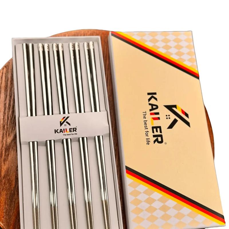  Bộ 10 đôi đũa inox 316 Kailer Đức đầu đũa khắc laser chống trơn trượt 