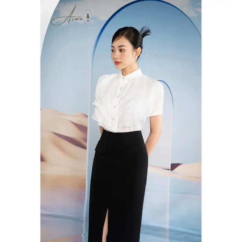 Chân Váy Bút Chì AIWA Xẻ Trước CV05TR/D Dáng Dài Hai Màu Basic Đen Trắng Có Nắp Túi Giả Sang Trọng Thanh Lịch Thời Trang Nữ Women 7