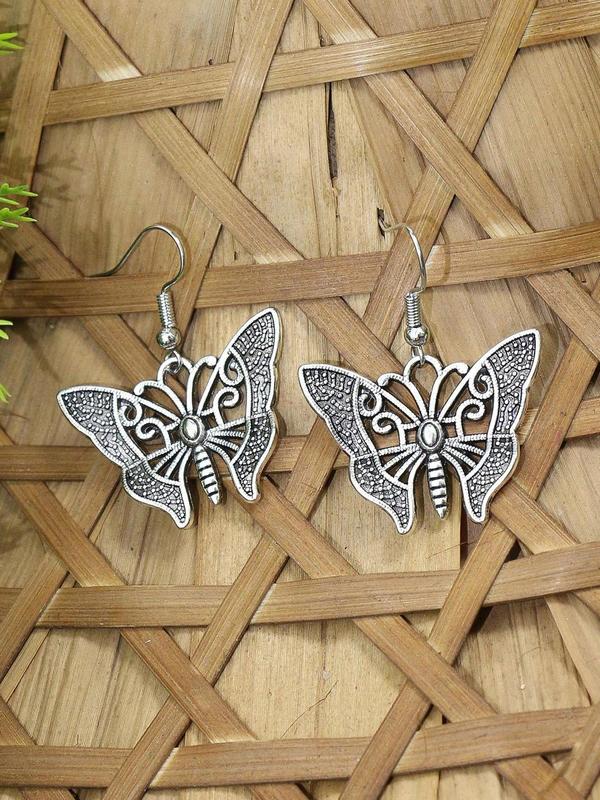Women's Boho Style Butterfly Themed Design Jewelry Set, 3pcs/set Vintage Hollow out Butterfly Design Necklace & Earrings, Fashion Accessories for Party, Daily Clothing Decor for Girl 3